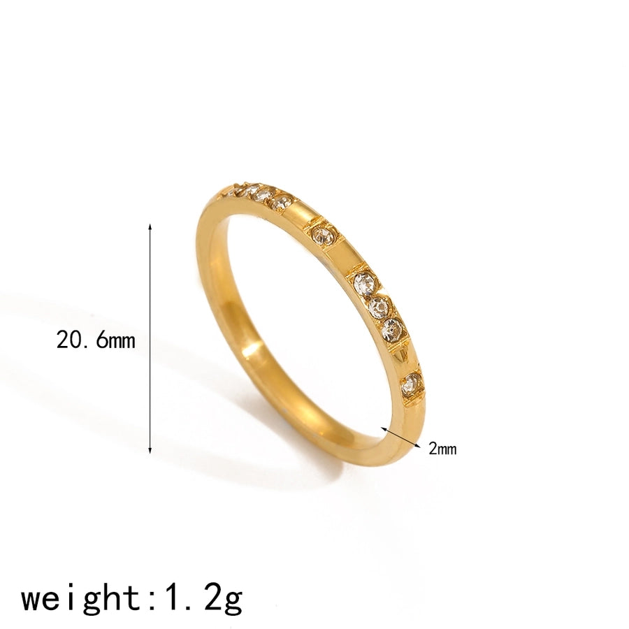 Jewelry IG Style Geometric 304 Stainless Steel Zircon 18K Gold Plated Polishing Rings