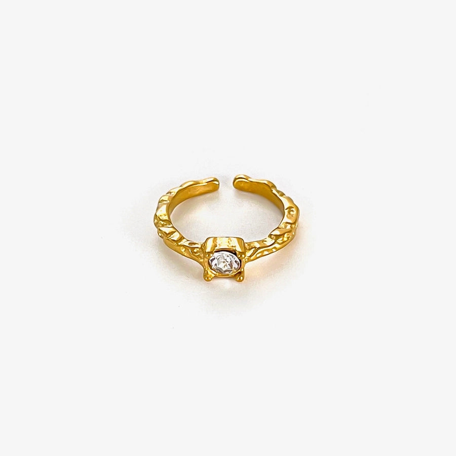 Jewelry Retro Geometric 316L Stainless Steel  Rhinestones Zircon 18K Gold Plated Irregular Open Rings