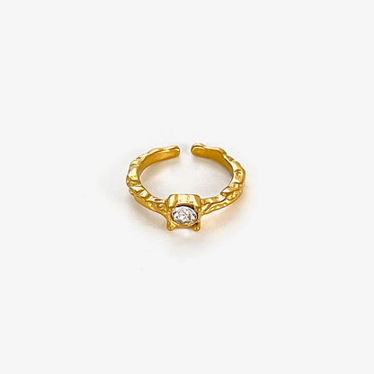 Jewelry Retro Geometric 316L Stainless Steel  Rhinestones Zircon 18K Gold Plated Irregular Open Rings