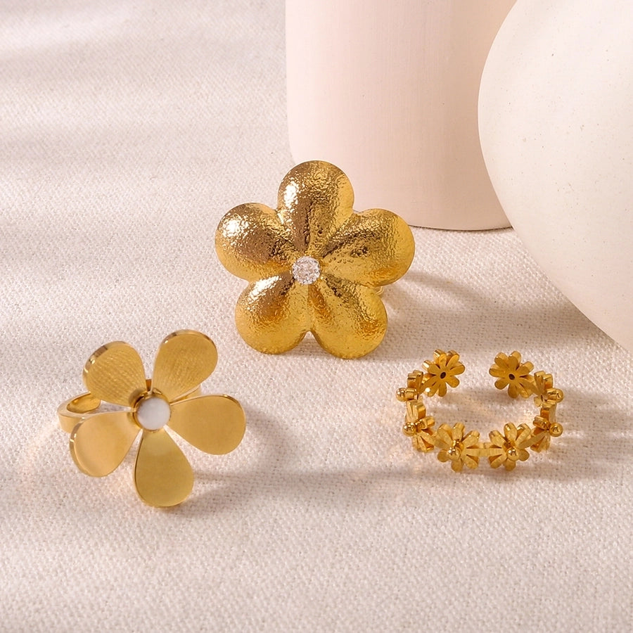 Jewelry Vintage Style Modern Style Simple Style Flower 304 Stainless Steel Artificial Pearls Rhinestones 18K Gold Plated Plating Inlay Open Rings