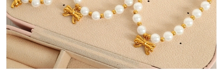 Elegant Baroque Style IG Style Bow Knot 18K Gold Plated 304 Stainless Steel Imitation Pearl  Bracelets