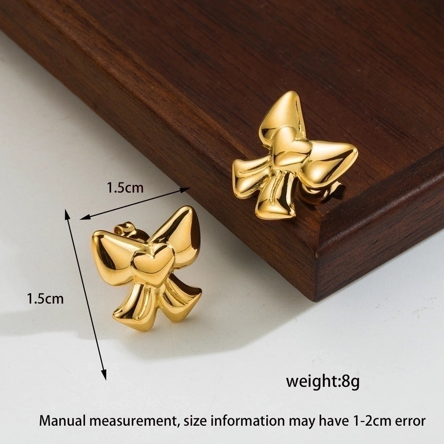 1 Pair Cute Simple Style Heart Shape Bow Knot Polishing Plating 304 Stainless Steel 14K Gold Plated Stainless Steel Earrings