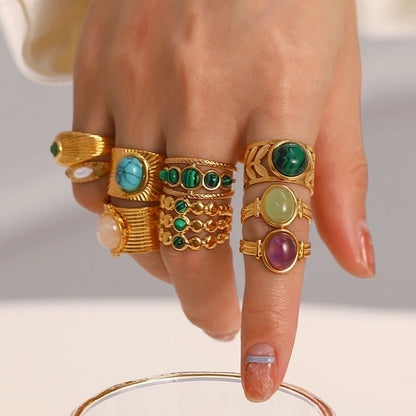 Jewelry Fashion Geometric 304 Stainless Steel Artificial Gemstones Irregular Rings