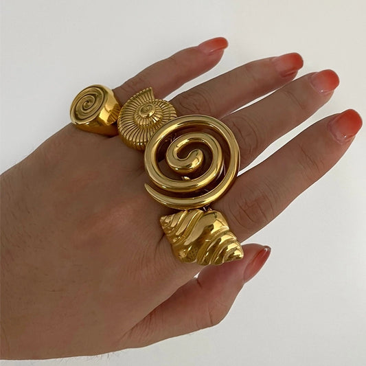 Jewelry Casual Nordic Style Retro Geometric 316L Stainless Steel  18K Gold Plated Irregular Open Rings