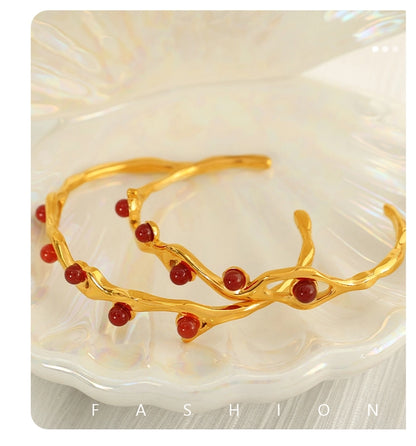 Simple Style Branches 304 Stainless Steel Tiger Eye 18K Gold Plated Artificial Pearls Turquoise Agate Bangle In Bulk