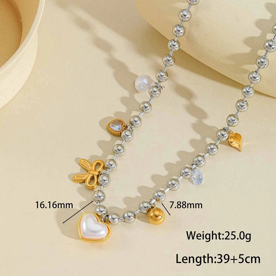 Jewelry Elegant Cute Artistic Cross Heart Shape Eye 304 Stainless Steel Acrylic Imitation Pearl Zircon 18K Gold Plated Plating Inlay Multi Charms Necklace Beaded Chain