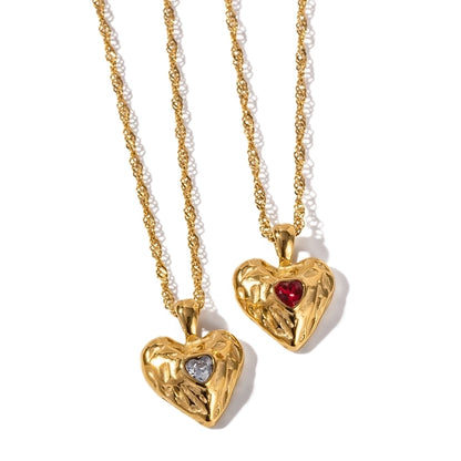 Jewelry Simple Style Heart Shape Stainless Steel Zircon Plating Pendant Necklace