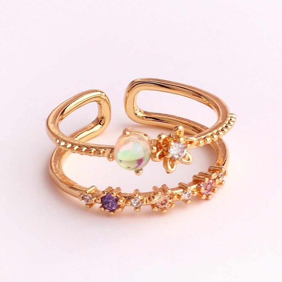 pastoral flower copper plating inlay zircon open ring 1 piece