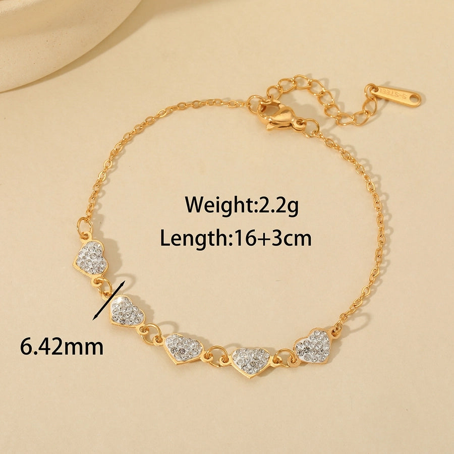 Elegant Cute Heart Shape 316 Stainless Steel  18K Gold Plated Zircon ball chain cable chain Bracelets In Bulk