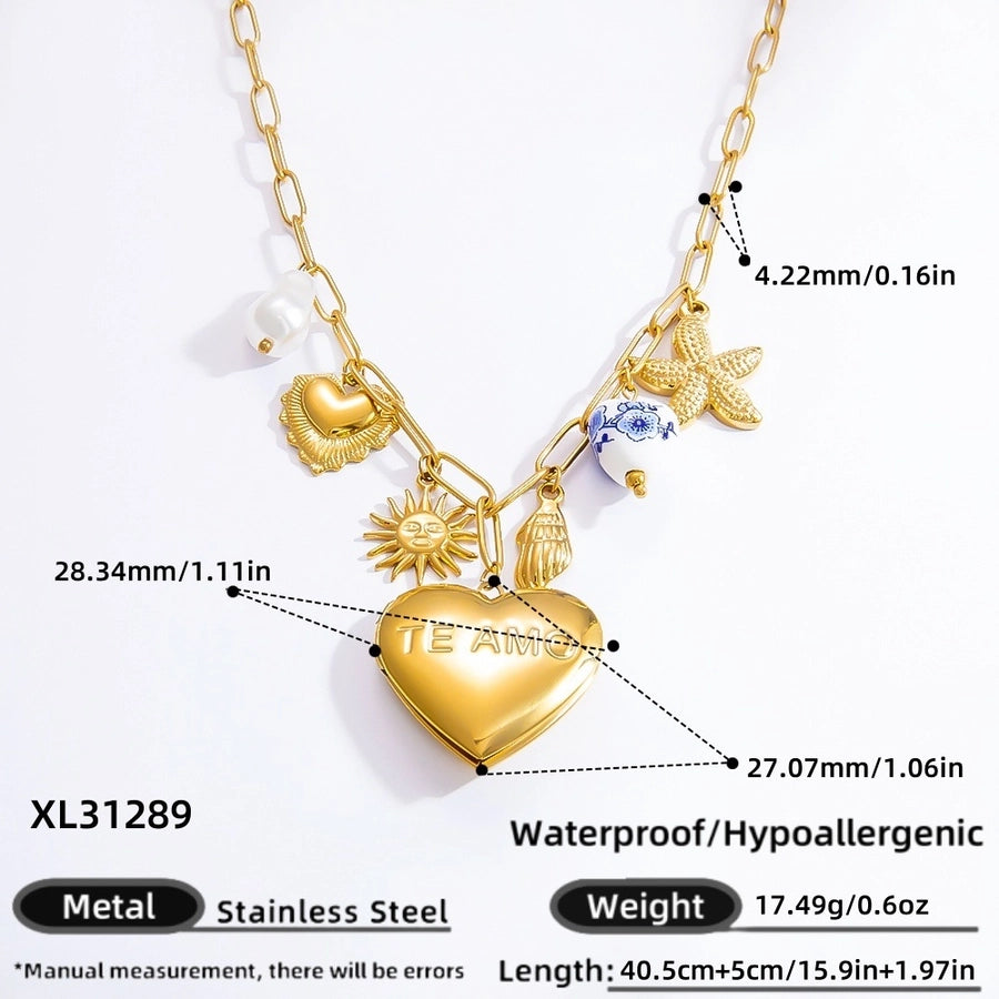 Jewelry Classic Style Devil's Eye Heart Shape Bow Knot Titanium Steel Plating Pendant Necklace