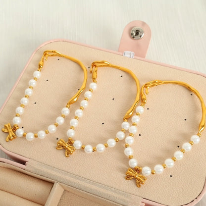 Elegant Baroque Style IG Style Bow Knot 18K Gold Plated 304 Stainless Steel Imitation Pearl  Bracelets