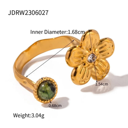 Jewelry IG Style Grid Flower 304 Stainless Steel Zircon Asymmetrical Plating Inlay Open Rings