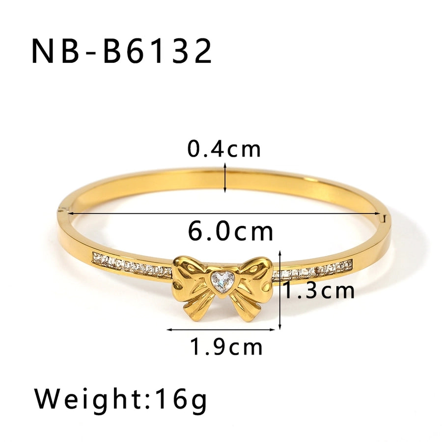 Vintage Style Simple Style Classic Style Bow Knot 304 Stainless Steel 18K Gold Plated Zircon Bangle In Bulk