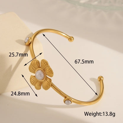 Basic Commute Flower Bow Knot 304 Stainless Steel 18K Gold Plated Artificial Pearls Stainless Steel Bracelets In Bulk