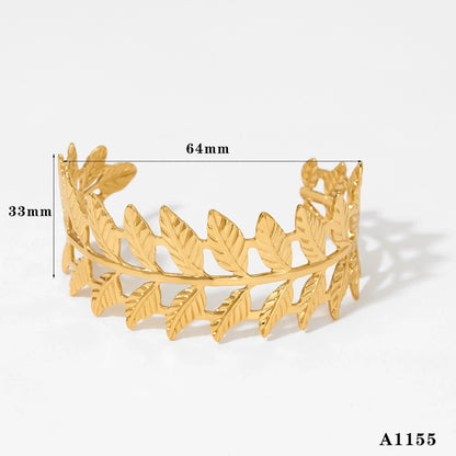 Exaggerated Modern Style Leaf Ginkgo Leaf 304 Stainless Steel 16K Gold Plated White Gold Plated Bangle In Bulk