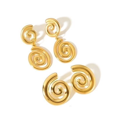 1 Pair Simple Style Spiral Stripe Polishing Plating 304 Stainless Steel 18K Gold Plated Drop Earrings