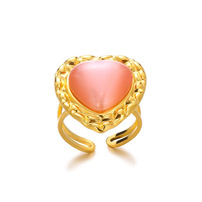 Jewelry Elegant French Style Sweet Heart Shape 304 Stainless Steel Synthetic Gemstones Open Rings