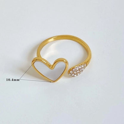 Jewelry Casual Modern Style Heart Shape Bow Knot 316 Stainless Steel  Shell Diamond 16K Gold Plated White Gold Plated Gold Plated Inlay Stainless Steel Rings