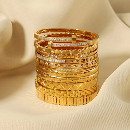 Simple Style Geometric 304 Stainless Steel 18K Gold Plated Rhinestones Zircon Bangle In Bulk